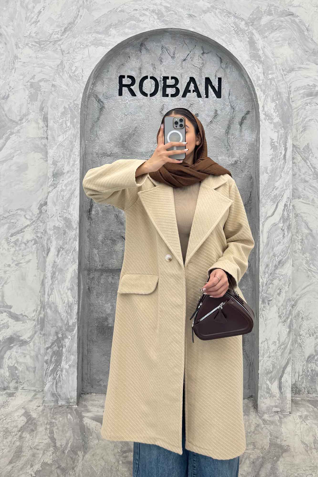 پالتو فوتر کجراه برجسته یقه انگلیسی تک دکمه