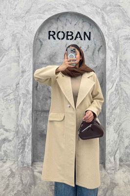 پالتو فوتر کجراه برجسته یقه انگلیسی تک دکمه