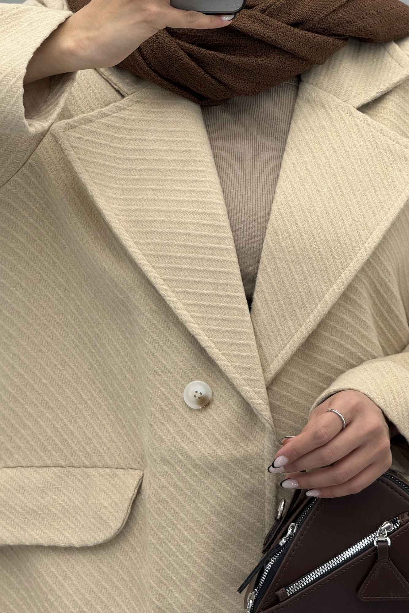 پالتو فوتر کجراه برجسته یقه انگلیسی تک دکمه