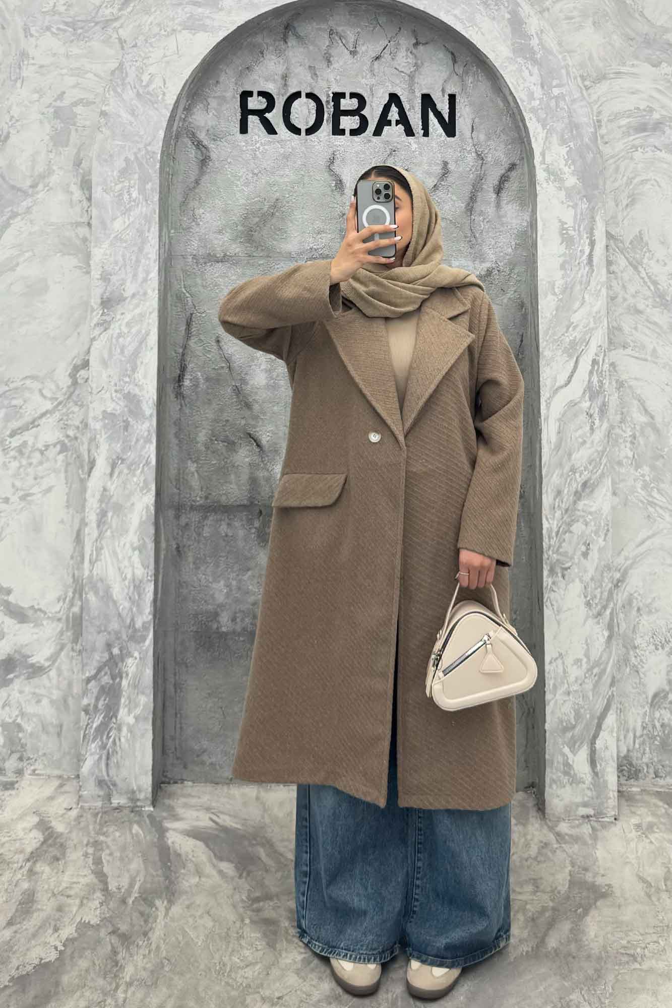 پالتو فوتر کجراه برجسته یقه انگلیسی تک دکمه