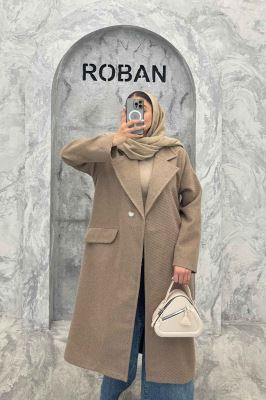 پالتو فوتر کجراه برجسته یقه انگلیسی تک دکمه