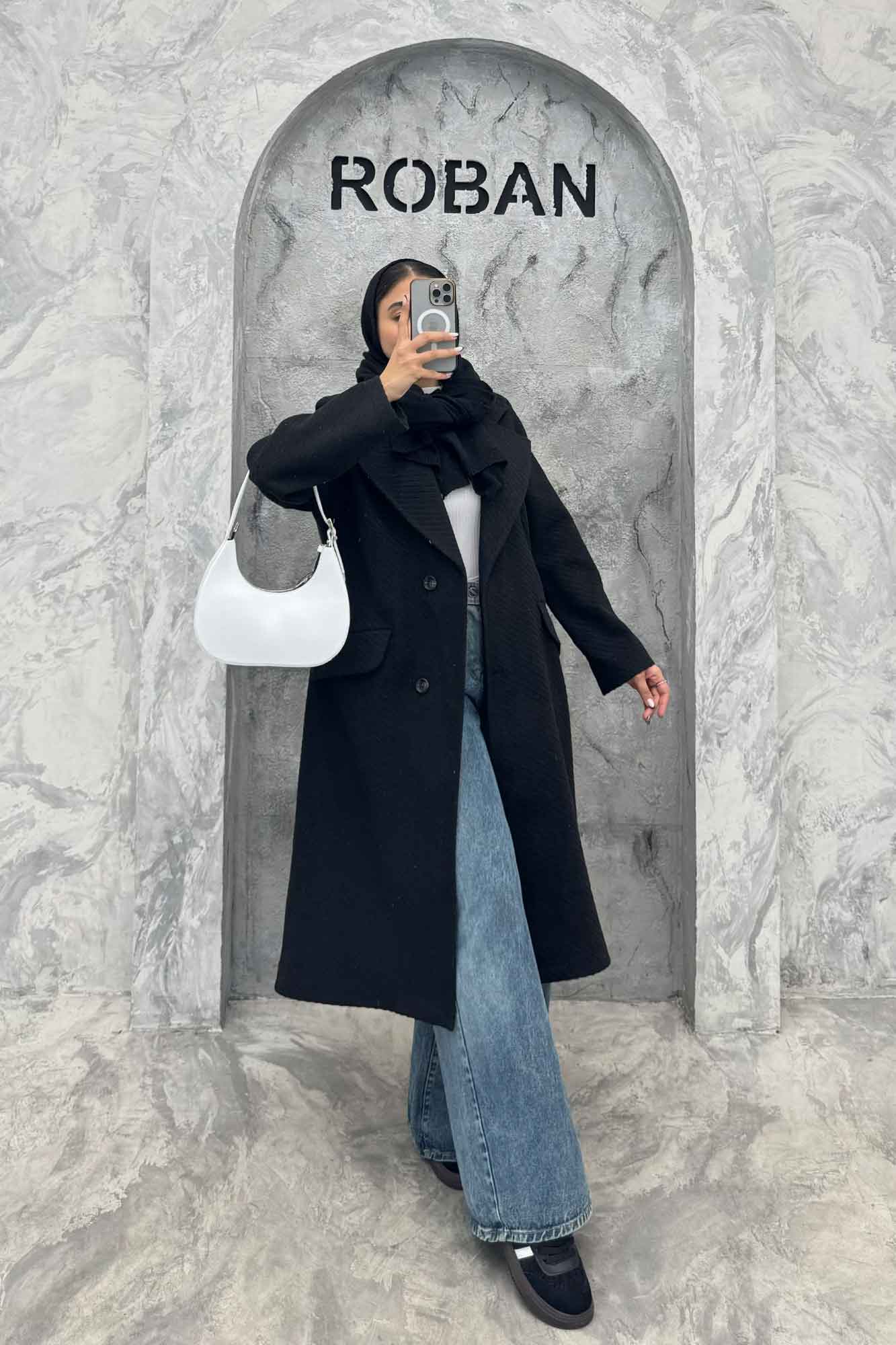 پالتو فوتر کجراه برجسته یقه انگلیسی تک دکمه