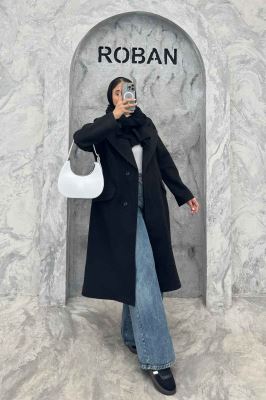 پالتو فوتر کجراه برجسته یقه انگلیسی تک دکمه