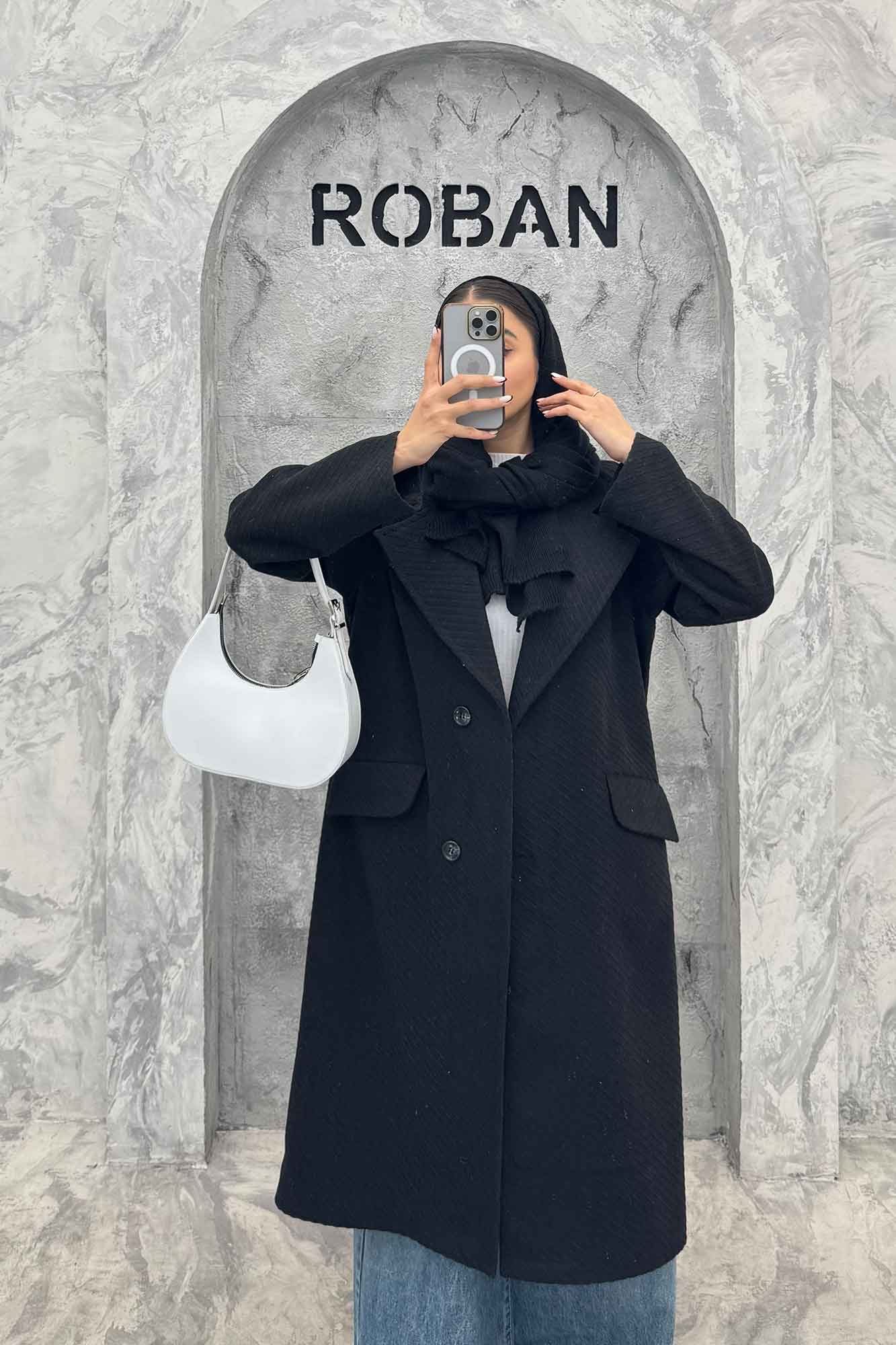 پالتو فوتر کجراه برجسته یقه انگلیسی تک دکمه