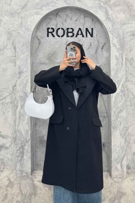 پالتو فوتر کجراه برجسته یقه انگلیسی تک دکمه