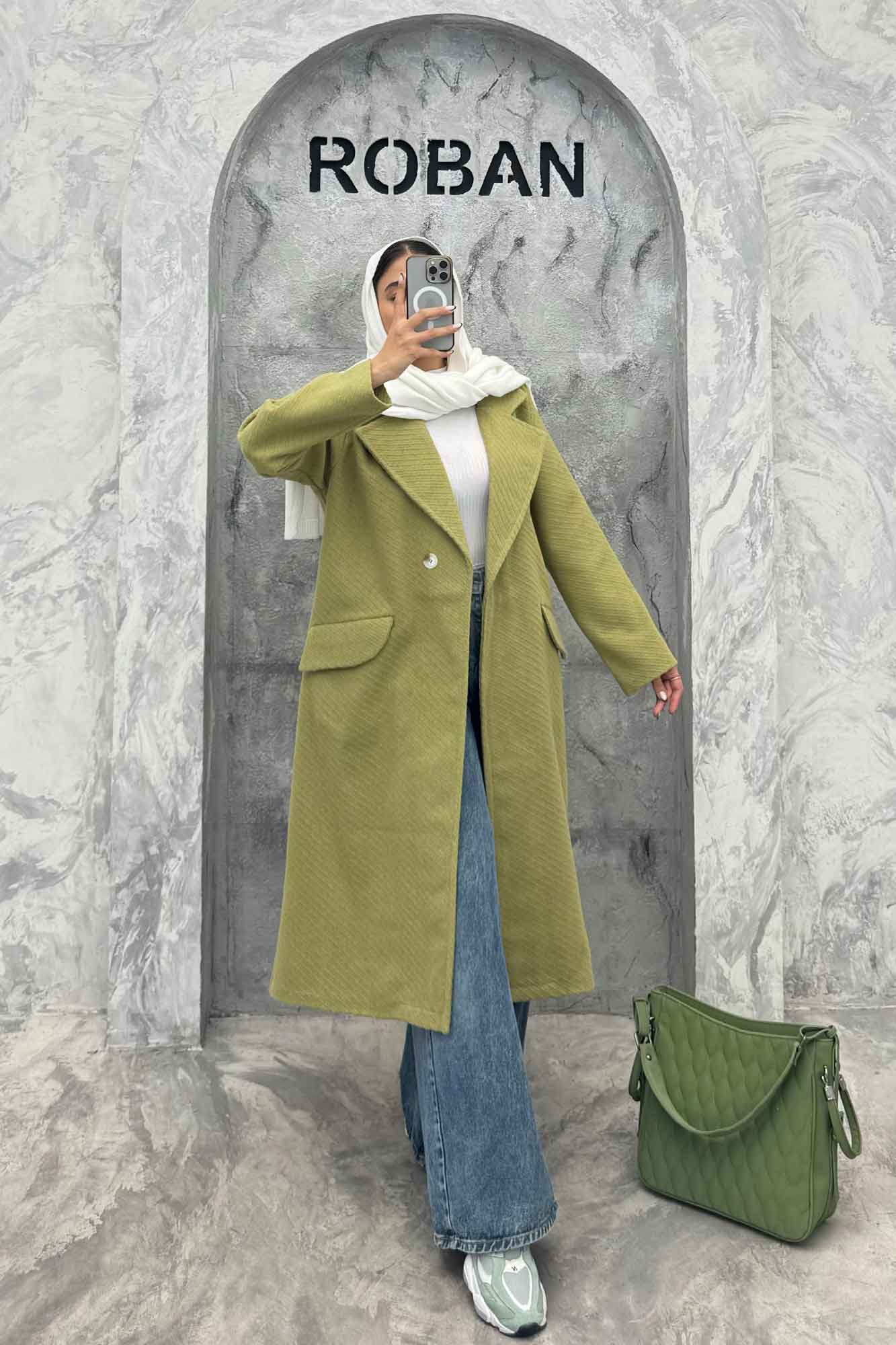 پالتو فوتر کجراه برجسته یقه انگلیسی تک دکمه