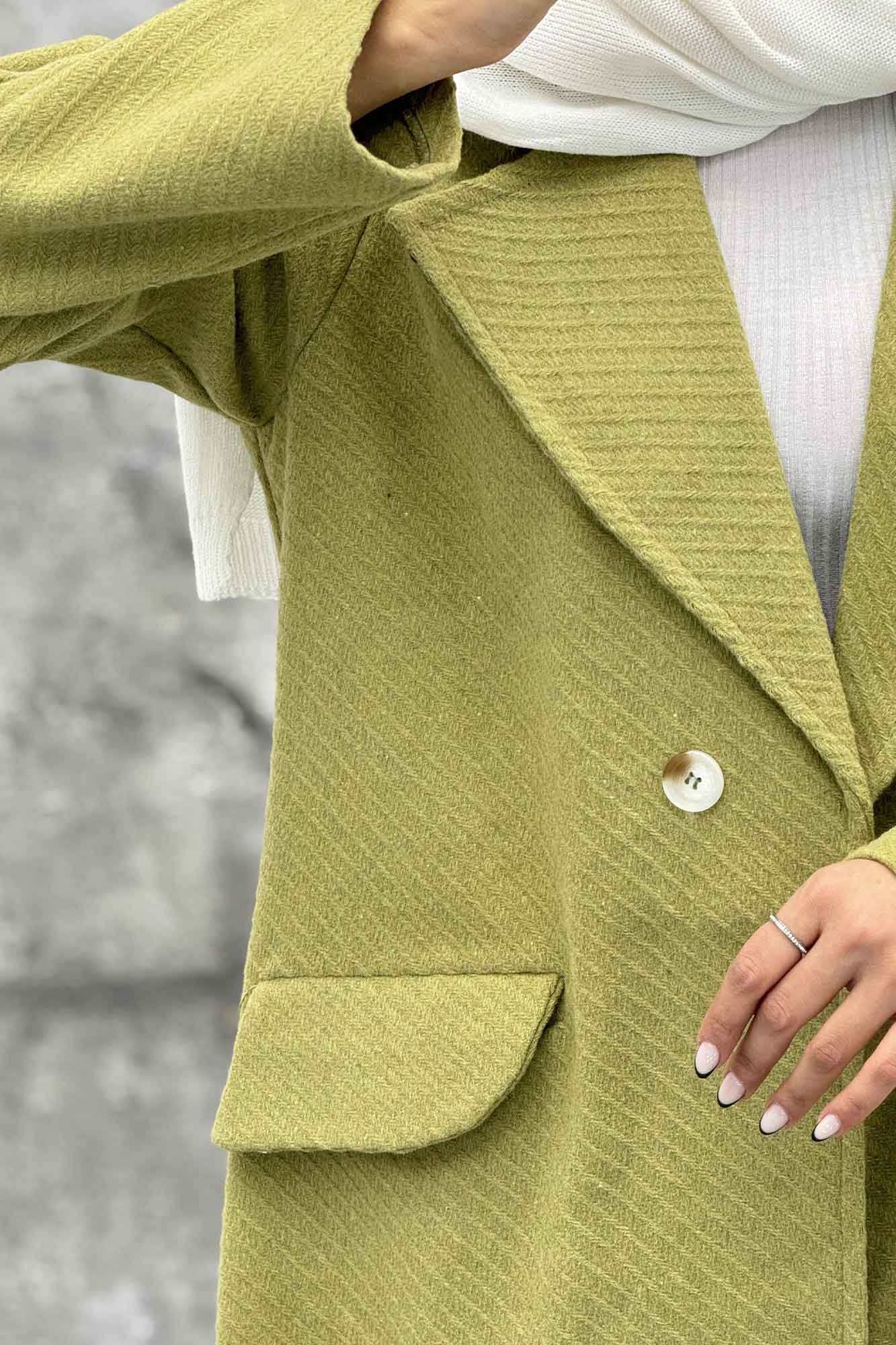 پالتو فوتر کجراه برجسته یقه انگلیسی تک دکمه