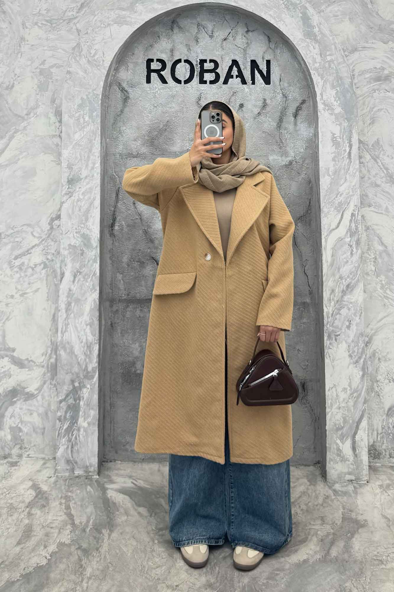 پالتو فوتر کجراه برجسته یقه انگلیسی تک دکمه