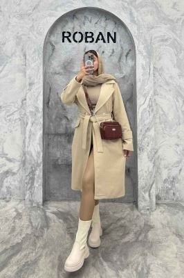 پالتو فوتر بلند کجراه برجسته کمربنددار دلارا