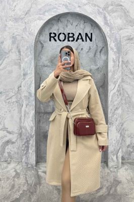 پالتو فوتر بلند کجراه برجسته کمربنددار دلارا