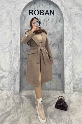 پالتو فوتر بلند کجراه برجسته کمربنددار دلارا