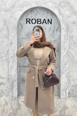 پالتو فوتر بلند کجراه برجسته کمربنددار دلارا