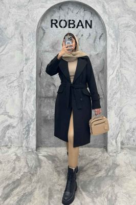 پالتو فوتر بلند کجراه برجسته کمربنددار دلارا