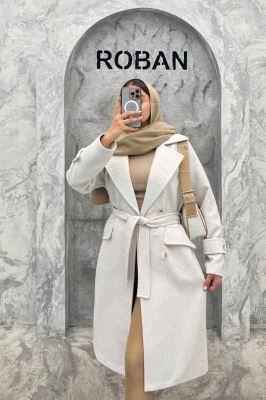 پالتو فوتر بلند کجراه برجسته کمربنددار دلارا