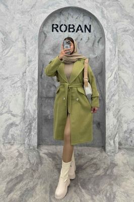 پالتو فوتر بلند کجراه برجسته کمربنددار دلارا