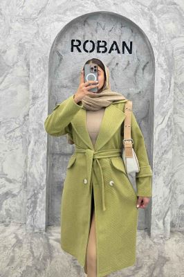 پالتو فوتر بلند کجراه برجسته کمربنددار دلارا