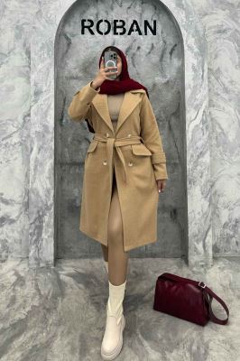 پالتو فوتر بلند کجراه برجسته کمربنددار دلارا