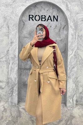 پالتو فوتر بلند کجراه برجسته کمربنددار دلارا