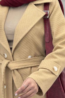 پالتو فوتر بلند کجراه برجسته کمربنددار دلارا