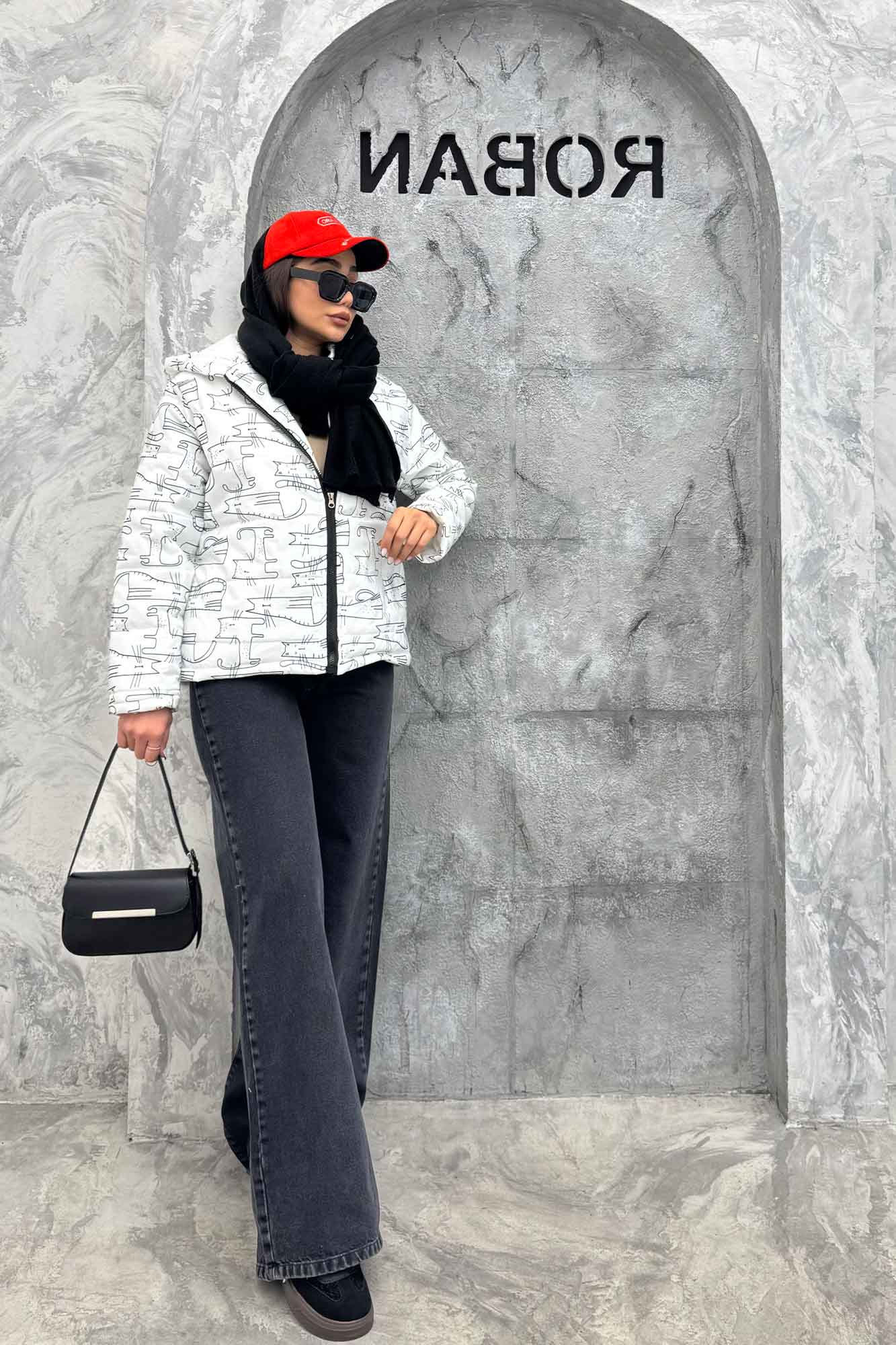 کاپشن کلاهدار لاین طرح دار