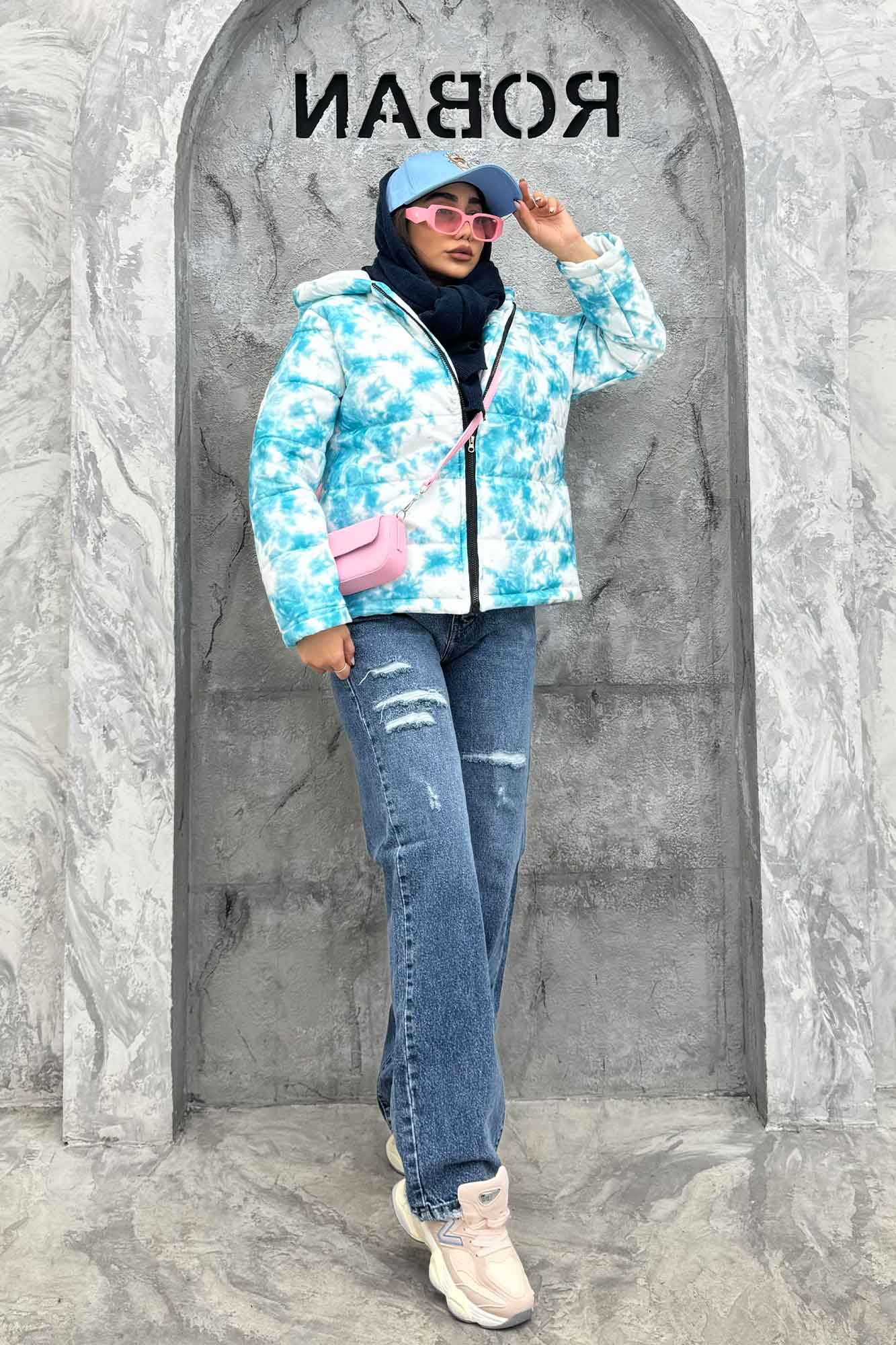 کاپشن کلاهدار لاین طرح دار