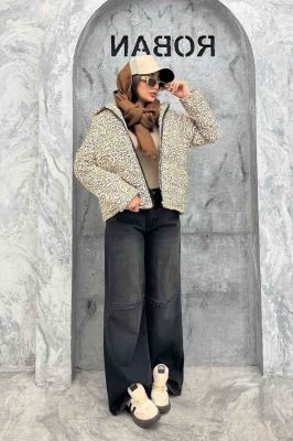 کاپشن کلاهدار لاین طرح دار