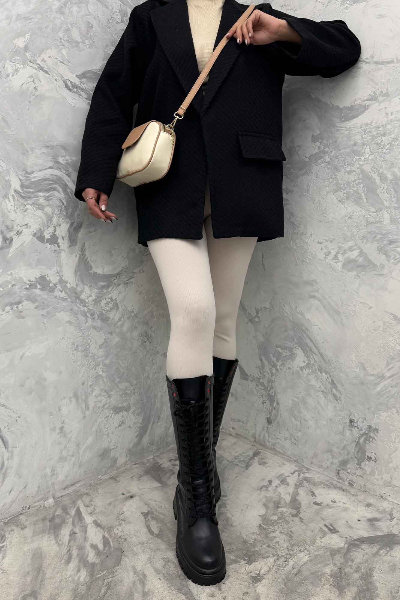 کت فوتر راه راه یقه انگلیسی دو در جیب مارینا