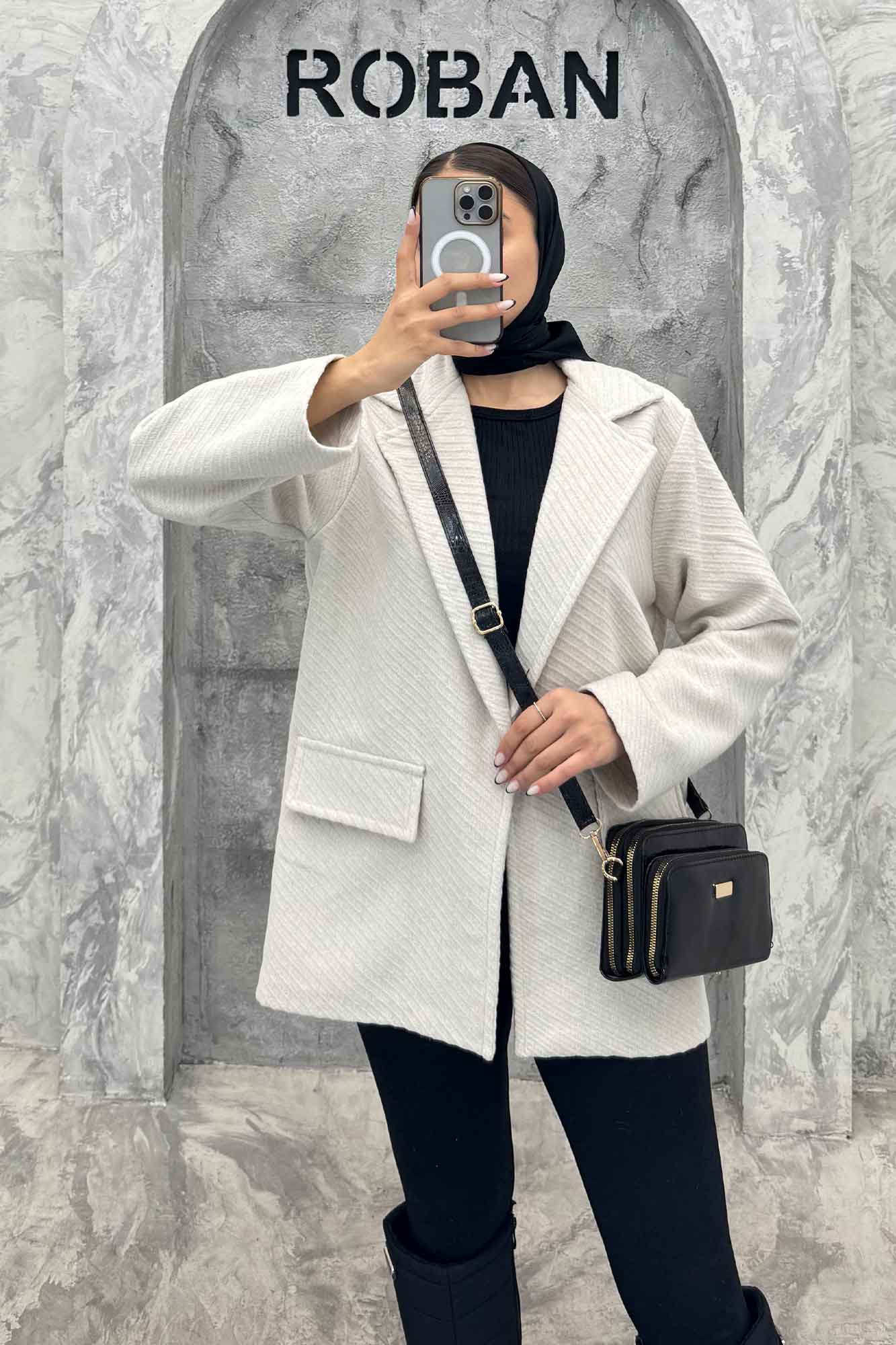 کت فوتر راه راه یقه انگلیسی دو در جیب مارینا