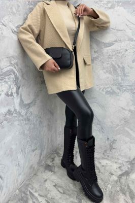 کت فوتر راه راه یقه انگلیسی دو در جیب مارینا