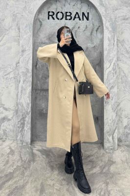 پالتو بلند فوتر راه راه دو جیب خطی آدا