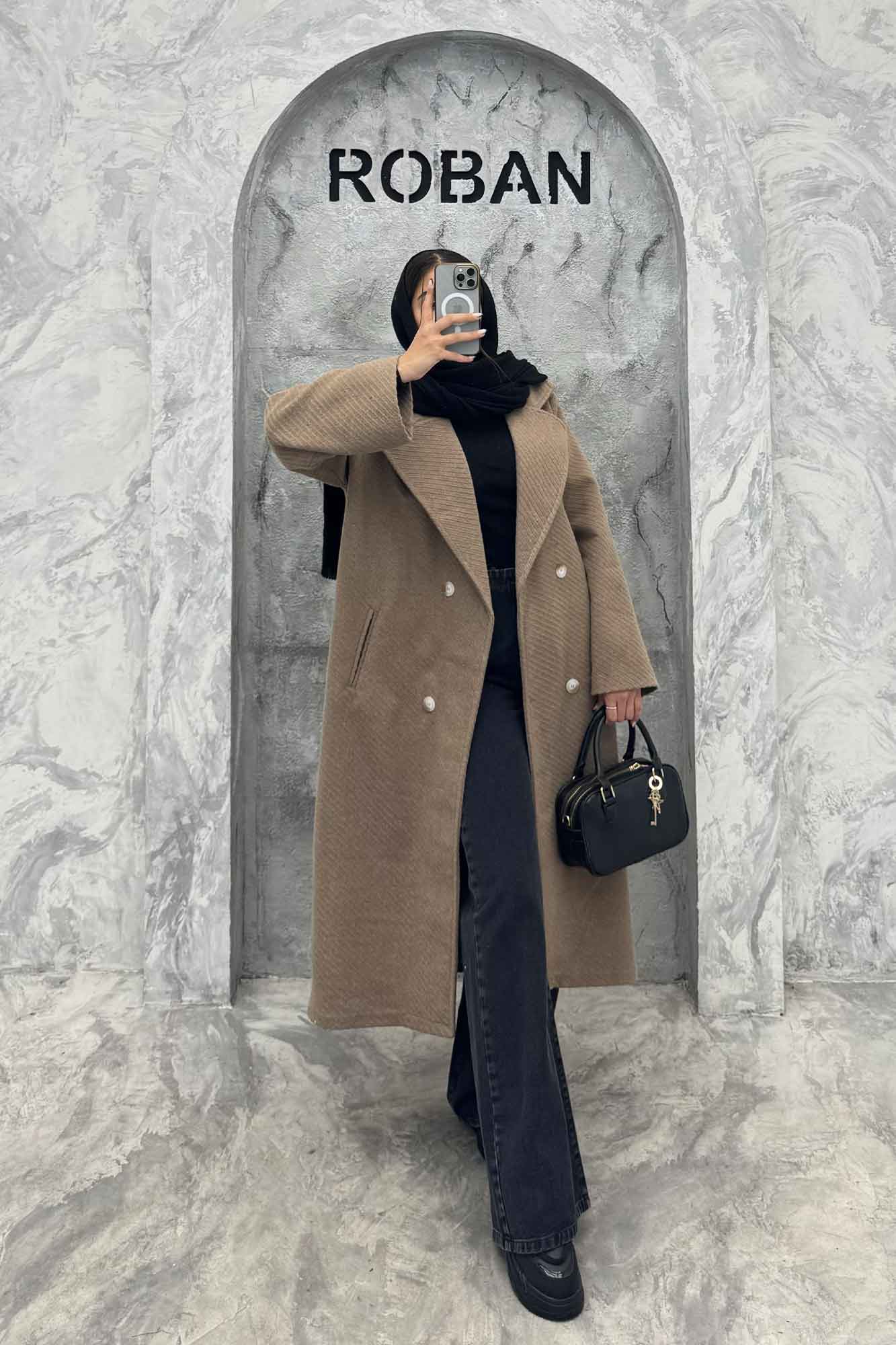 پالتو بلند فوتر راه راه دو جیب خطی آدا