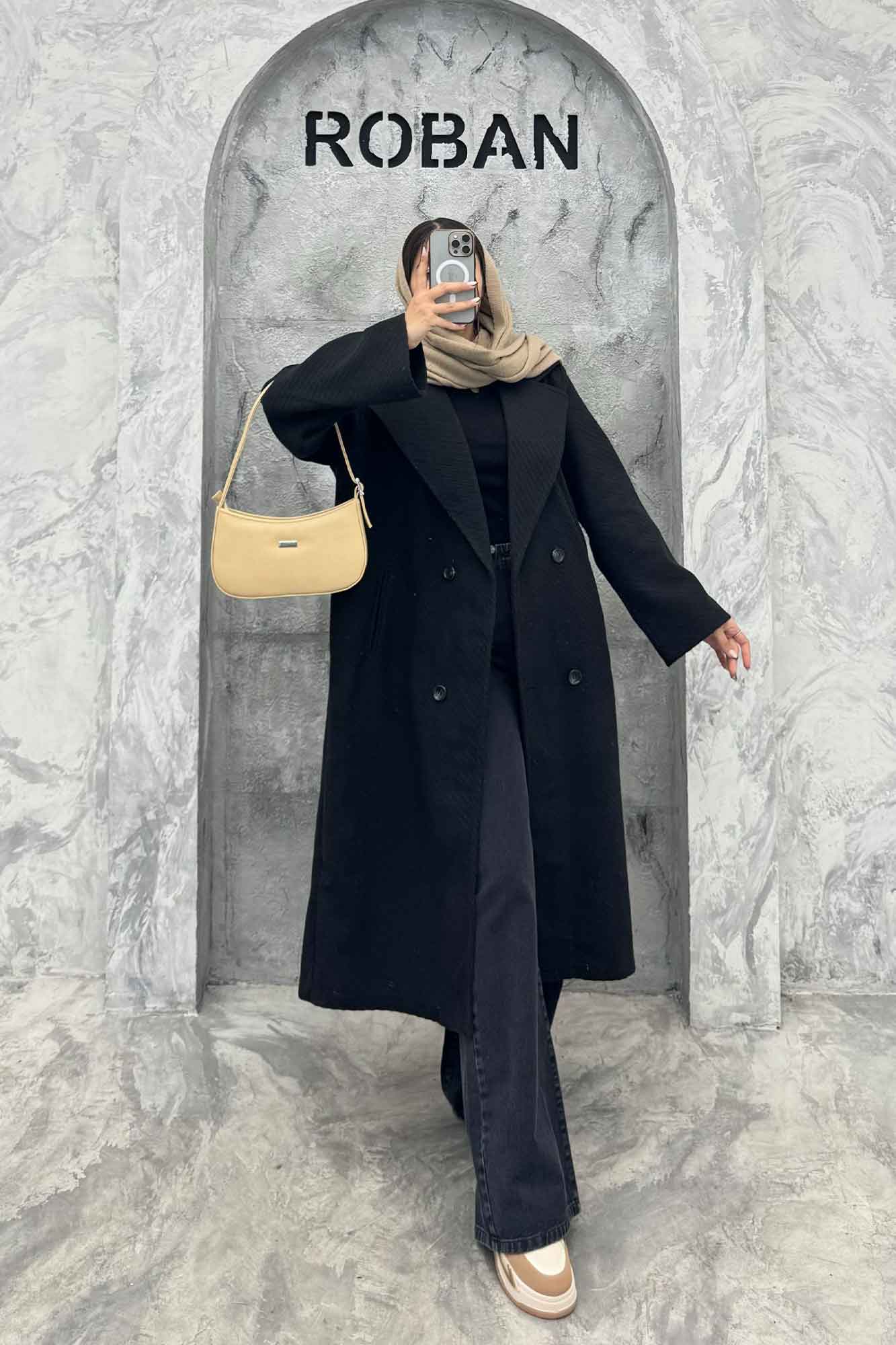 پالتو بلند فوتر راه راه دو جیب خطی آدا