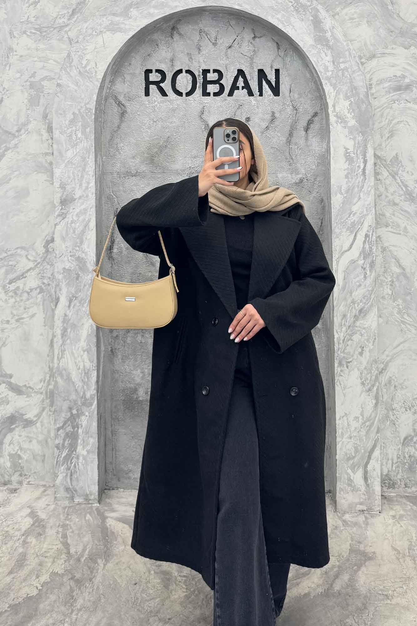 پالتو بلند فوتر راه راه دو جیب خطی آدا