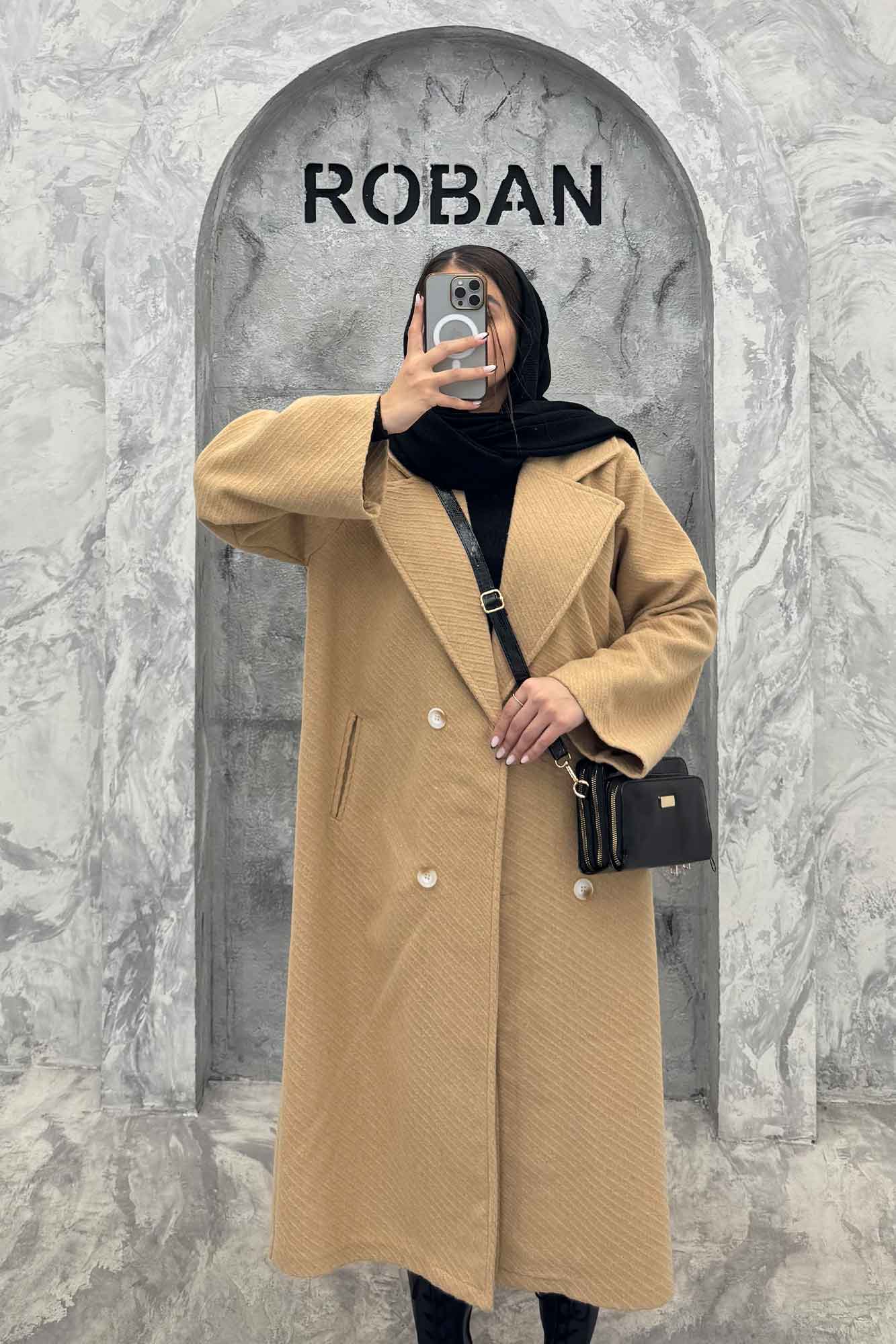 پالتو بلند فوتر راه راه دو جیب خطی آدا