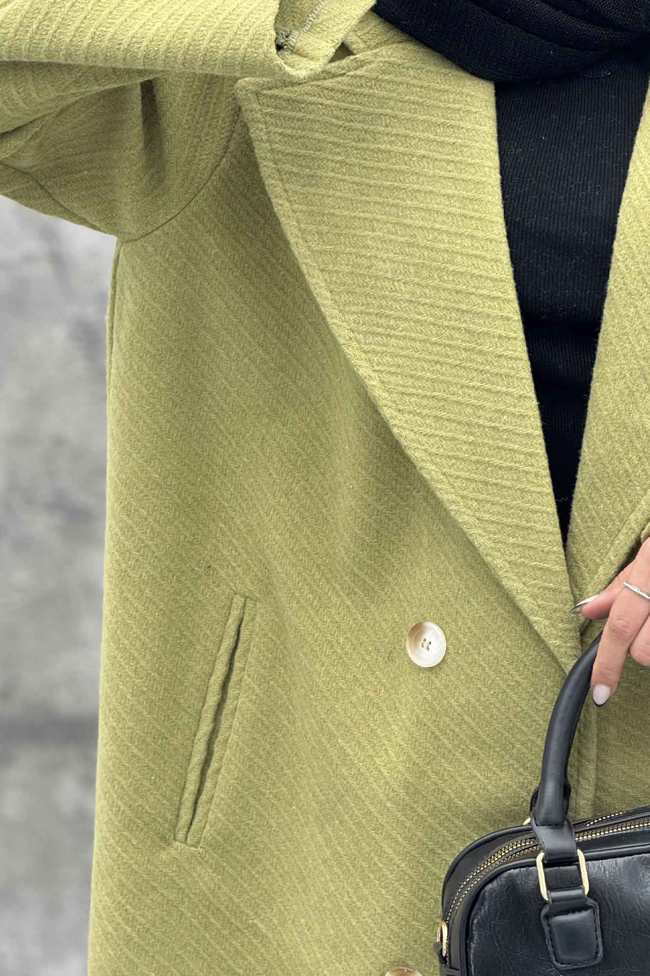 پالتو بلند فوتر راه راه دو جیب خطی آدا