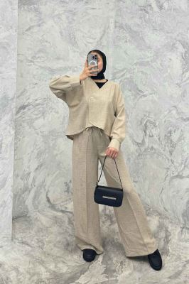 ست رویه و شلوار شانتون تک دکمه لمیس