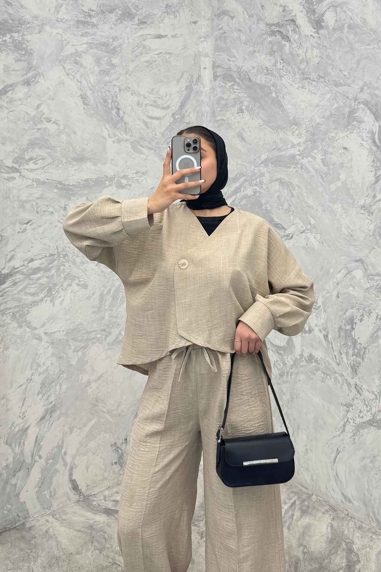 ست رویه و شلوار شانتون تک دکمه لمیس