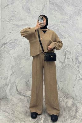 ست رویه و شلوار شانتون تک دکمه لمیس