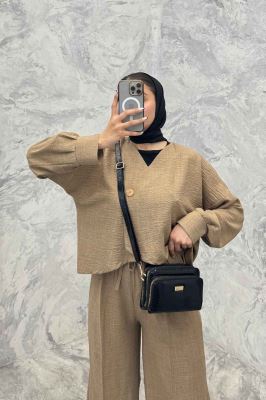 ست رویه و شلوار شانتون تک دکمه لمیس