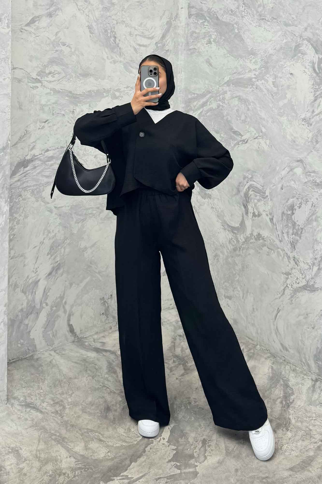 ست رویه و شلوار شانتون تک دکمه لمیس