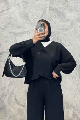 ست رویه و شلوار شانتون تک دکمه لمیس