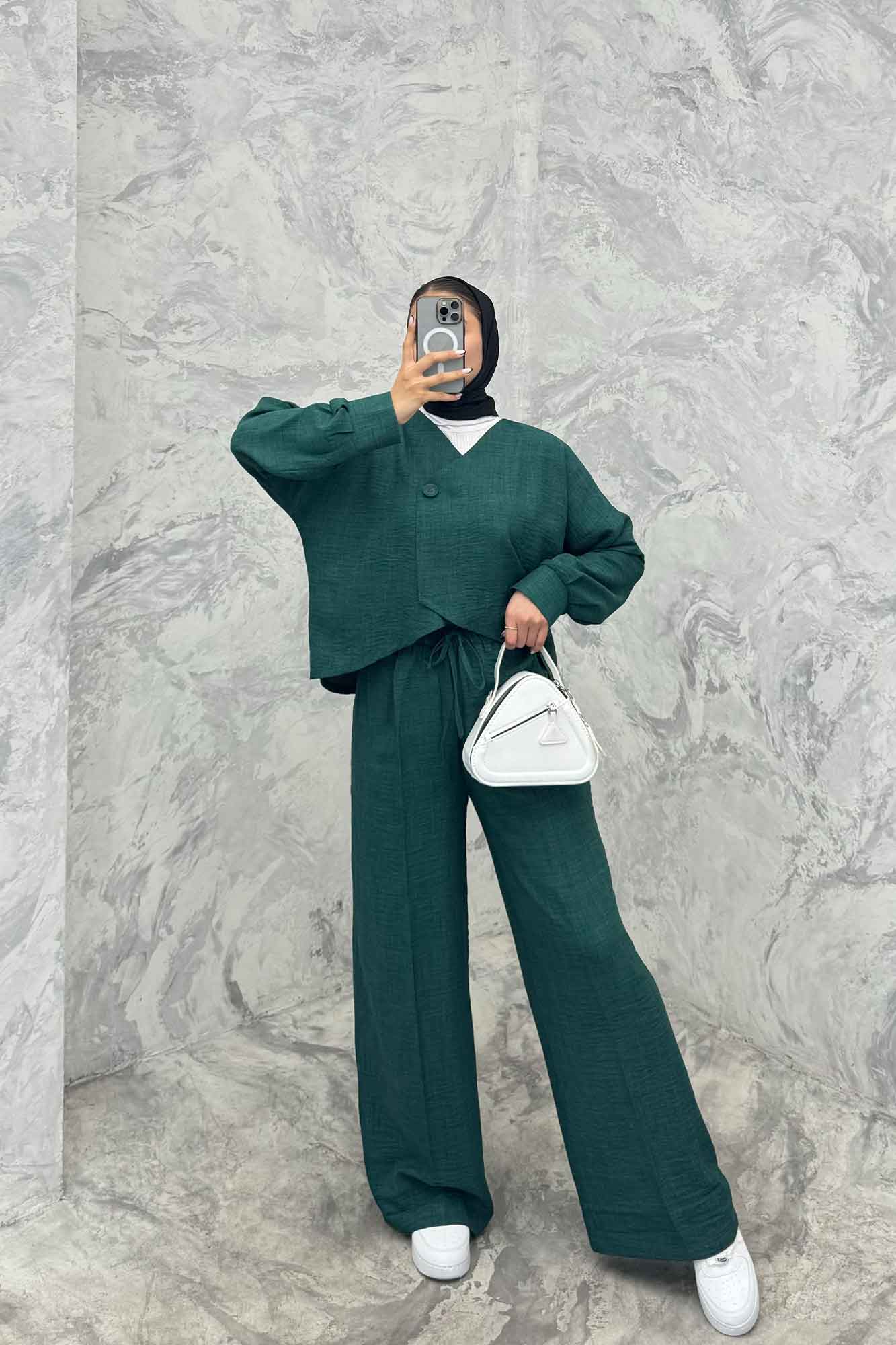 ست رویه و شلوار شانتون تک دکمه لمیس