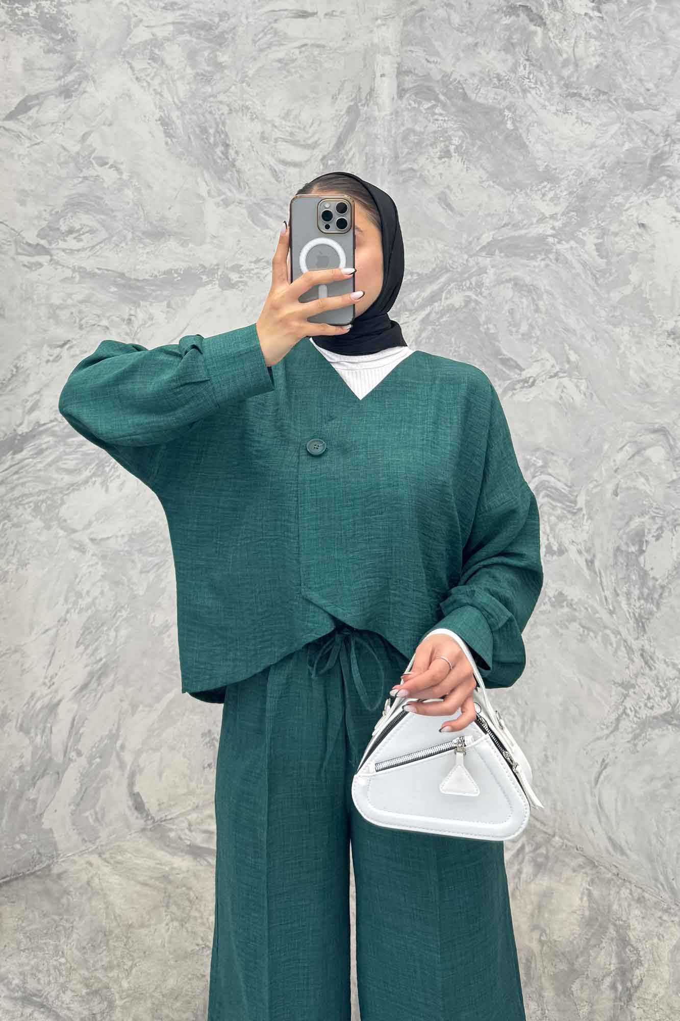 ست رویه و شلوار شانتون تک دکمه لمیس