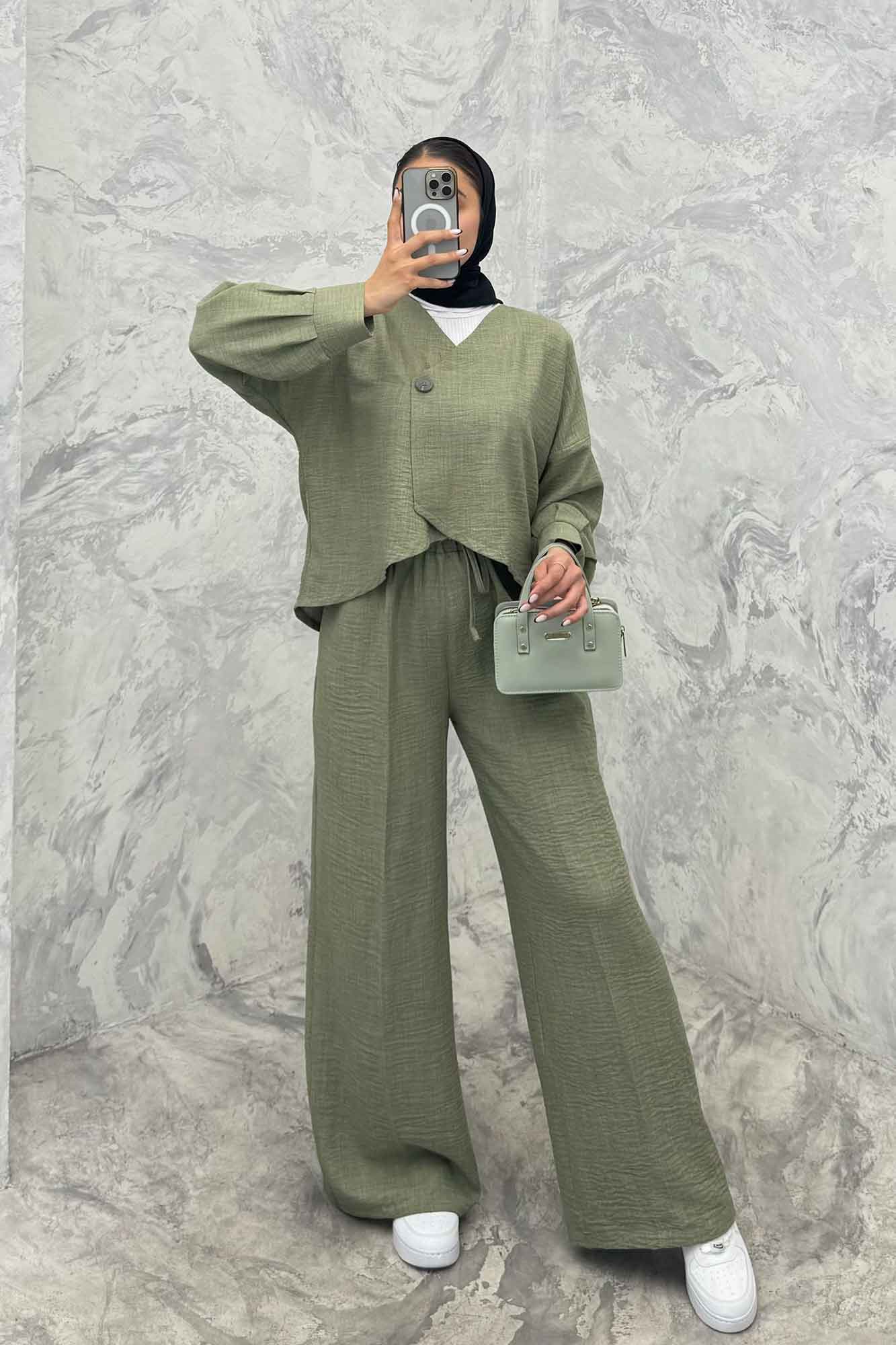 ست رویه و شلوار شانتون تک دکمه لمیس