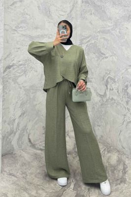 ست رویه و شلوار شانتون تک دکمه لمیس