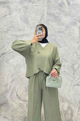 ست رویه و شلوار شانتون تک دکمه لمیس