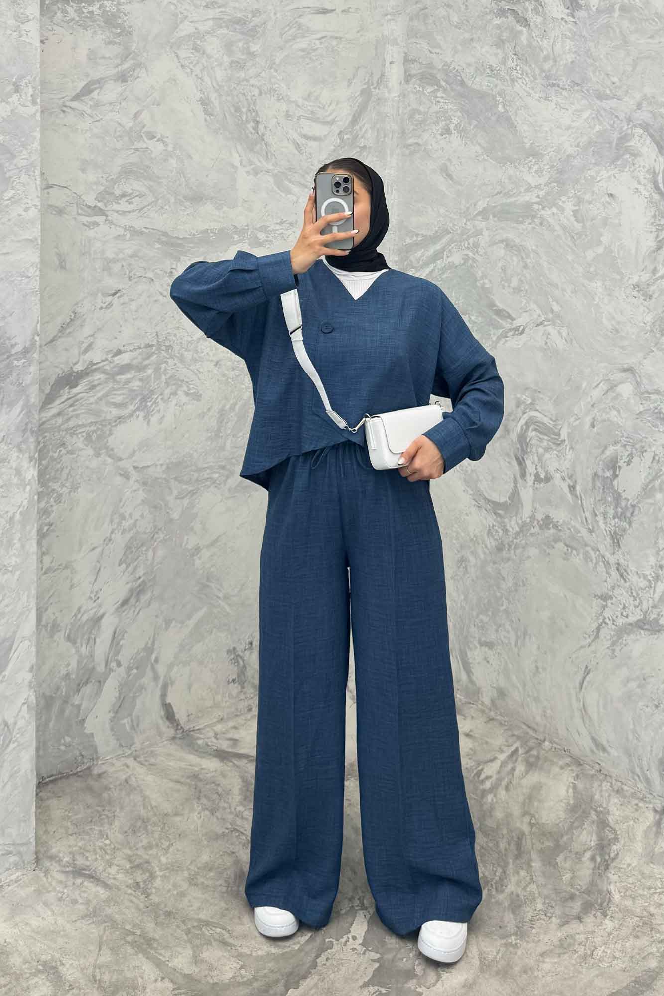 ست رویه و شلوار شانتون تک دکمه لمیس