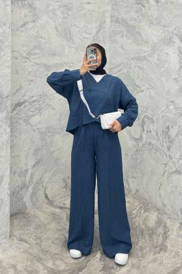 ست رویه و شلوار شانتون تک دکمه لمیس