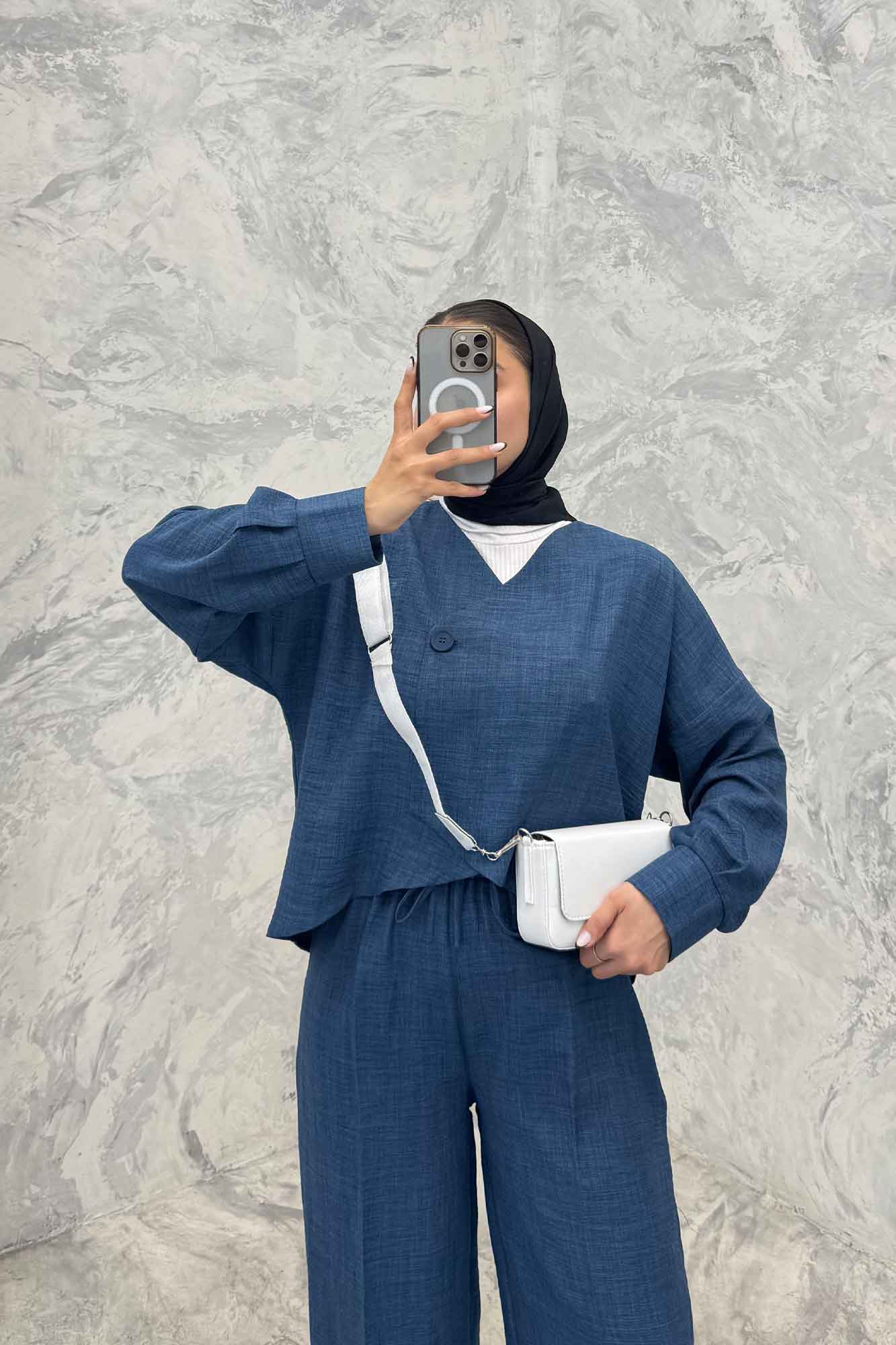 ست رویه و شلوار شانتون تک دکمه لمیس