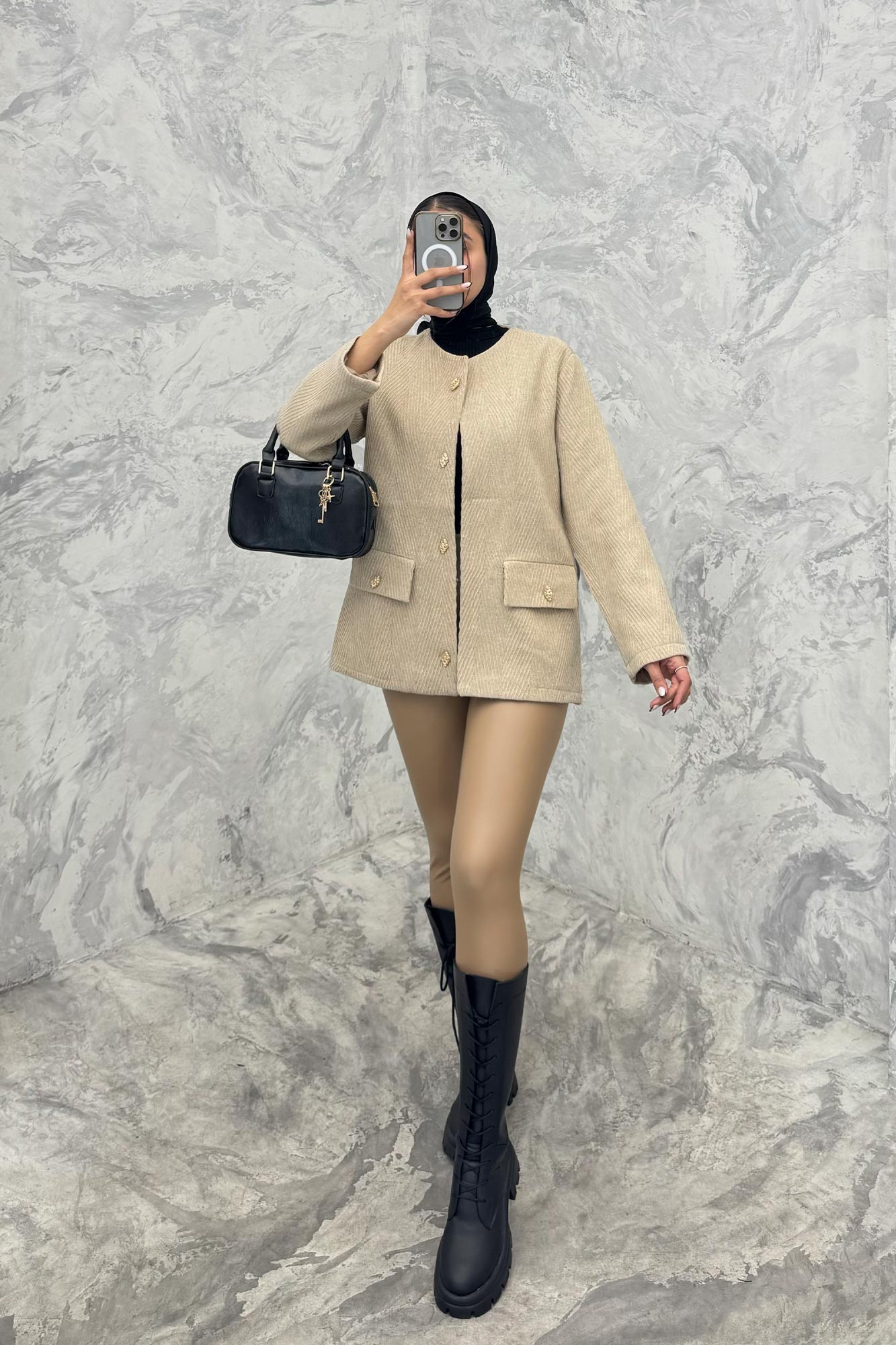 کت فوتر جناقی لمه دار دو جیب نما